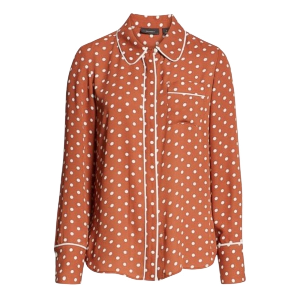 Atlantic -Pacific Polka Dot Collared Button-Up Top - Rust
